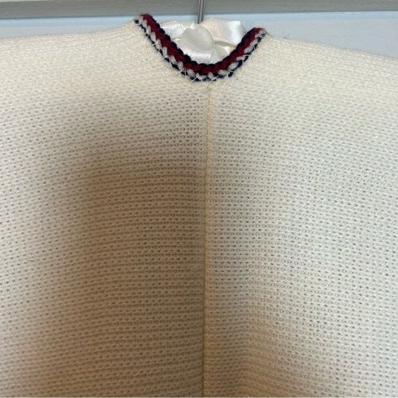 Retro 60’s 70’s Rare Bluebird Boho Rug Western Poncho w/ Fringe Hem & Tie Front - Picture 9 of 16